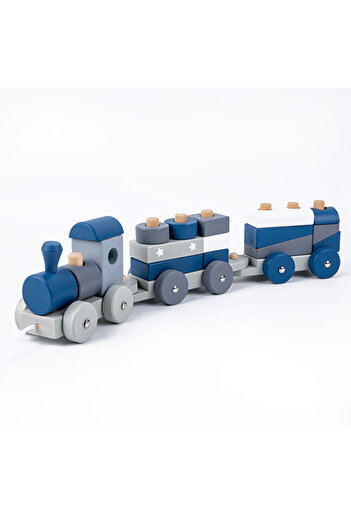 OEM Tren din Lemn Montessori, Joc de Stivuire si Sortare cu Blocuri 3D si Forme, Educativ pentru Copii d