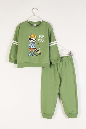 ww waka waka kids store Момчешки комплект спортен екип „Too Cool“ с принт на суитшърт и долнище