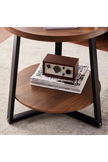 1st 3-Piece Round Side Table Set 50x50x60 cm - Brown and Black