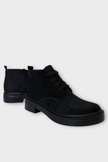 Liger Γυναικείες μπότες Nubuck με κορδόνια με ψηλή σόλα από καουτσούκ ΜΑΥΡΟ
