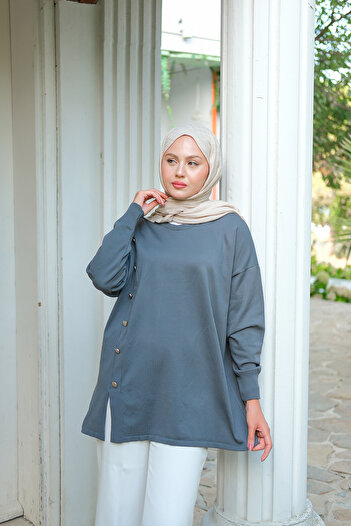 LOCCO Women's Front Button Detail Tunic Smoked