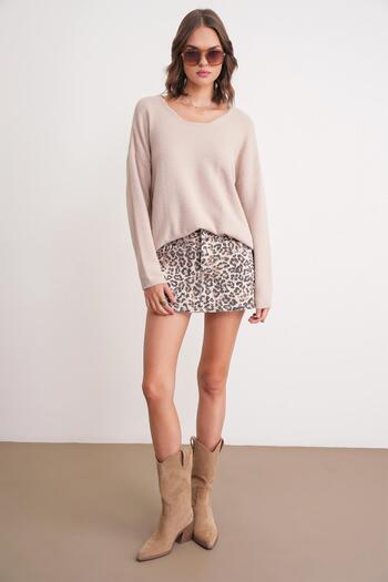 Mixray 6901 Women's Soft Textured Basic Sweater Camel