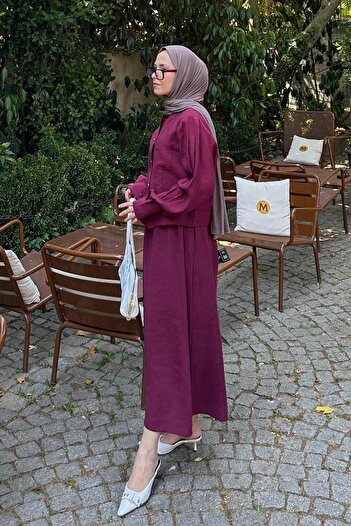 lamelif Skirted Hijab Suit Claret Red