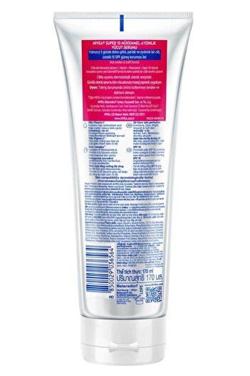 NIVEA Super10 Serum Etkili Vücut Losyonu SPF15 170 ml,Aydınlatıcı,Nemlendirici,C Vitamini,Niasinamid
