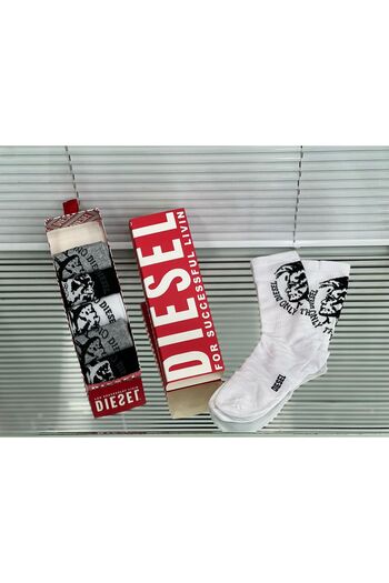 Diesel Set of Long Unisex Socks with Logo Print Ray - 6 Pairs, Black, Gray, White, One Size