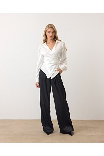 AÈC PRIVÈ Women's High Quality Emily Side Tie Slim Waist Showing Satin Shirt 777