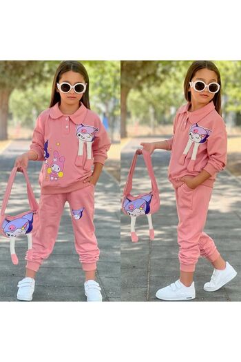 WİKİBOOM Kuromi Printed Baby Collar Bag Three-Piece Girl's 2-Piece Seasonal Set