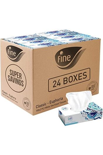 FINE ® Classic Euphoria Facial Tissue 150 Sheets X 2 Ply, Bundle Of 24