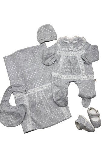 Baby day 5-Piece Baby Shower Set for Girls in Grey and White Lace