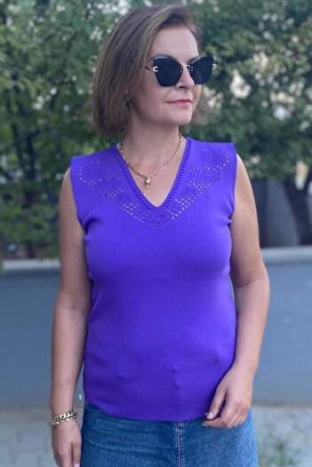 Mia Butik Women's Lina Purple Mercerized Sleeveless Blouse
