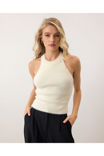 AÈC PRIVÈ Women's Halter Neck Soft Bearded Sweater Bustier