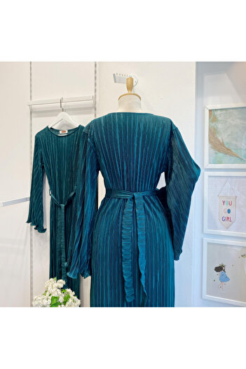 Faya Boutique Σμαραγδένιο πράσινο πλισέ φόρεμα με μολύβι
