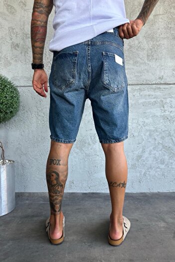 MADZEYMODA Denim Kumaş Mavi Baggy Kalıp Erkek Jean Kot Şort KE-817