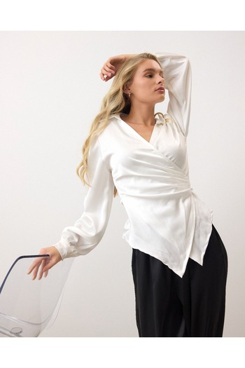 AÈC PRIVÈ Women's High Quality Emily Side Tie Slim Waist Showing Satin Shirt 777