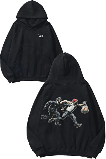 THEWERT Thief Design Back Printed Black Hooded Sweatshirt