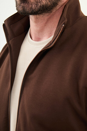 Mcr Straight Slim Fit Zippered Pocket Trench Coat with a Judge Collar - Brown - 17164.25K