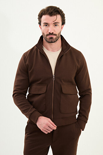 Mcr Straight Slim Fit Zippered Pocket Trench Coat with a Judge Collar - Brown - 17164.25K