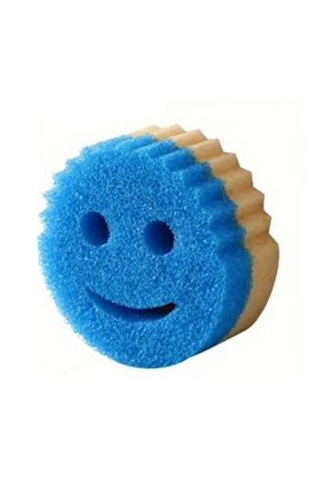 Flippy Dish Sponge, Flippy, Round, PU Sponge, Smiley Face Pattern, Two Sides, 10 x 4 cm, Blue/Yellow