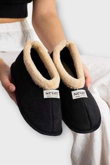 Liger Unisex Winter Home Slippers with Wool Inside Black