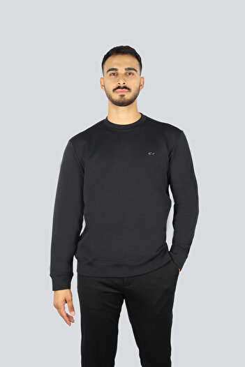 PAUL&SHARK Men's Regular Fit Cotton Metallic Logo Round Neck Long Sleeve Black Sweatshirt 15311864A-011