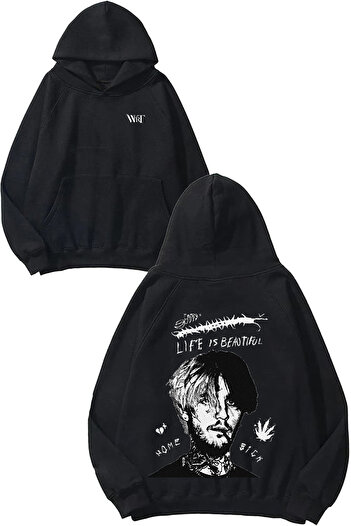 THEWERT Lil Peep 3 Design Back Printed Black Hooded Sweatshirt