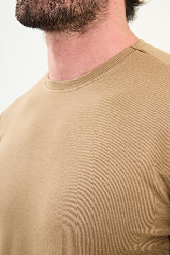 Mcr Patterned Slim Fit Crew Neck Long Sleeve Men's T-Shirt Mink - 36841.24K