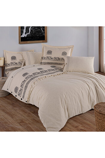 RH Rosehan Hitit Pattern 200X220 Cotton-Linen Double Duvet Cover Set