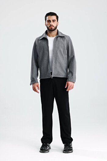 İLKCET MODA Kaşe Fermuarlı Mevsimlik Oversize Kısa Ceket