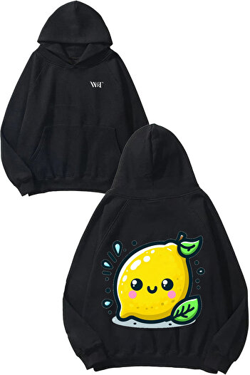THEWERT Lemon 1 Design Back Printed Black Hooded Sweatshirt