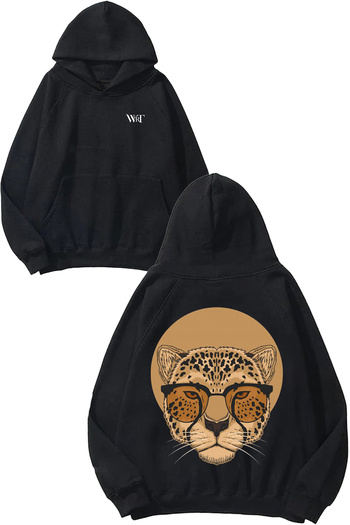 THEWERT Leopard 1 Design Back Printed Black Hooded Sweatshirt