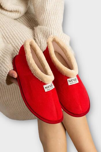 Liger Unisex Winter Home Slippers with Wool Inside Red