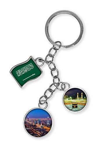 Dünyadan Hediyeler Saudi Arabia Triple Epoxy Metal Double Sided Drop Keychain Saudi Arabia