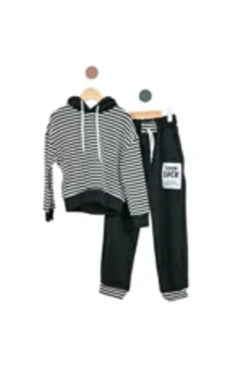 Mamboo Black Tracksuit for Boys with Hooded Striped Jacket