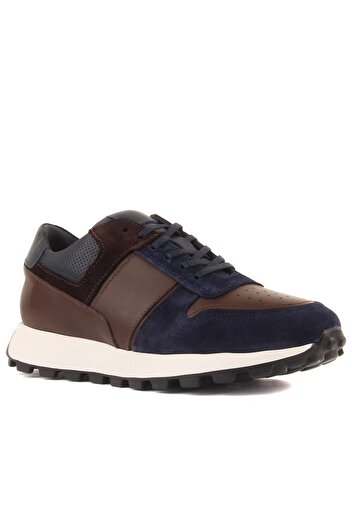 SailLakers - Navy Blue, Brown Suede Leather Lace-Up Men's Casual Shoes