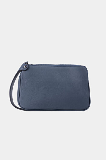 Lysande 100% Genuine Leather Women's and Men's Hand and Portfolio Bag with Navy Blue Wrist Strap