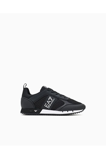 EA7 Men's Breathable Mesh Detailed Comfortable Sole White-Black Sneaker with Eagle Logo Motif 7X000334 Af186