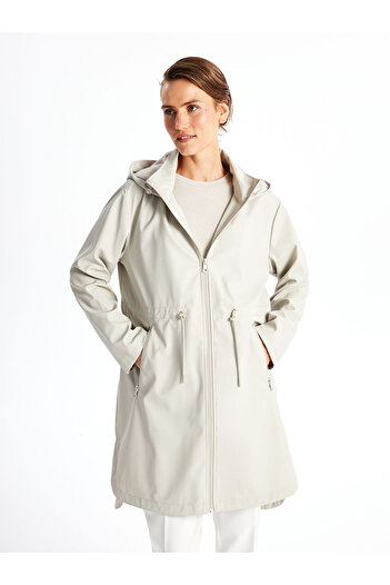 LC Waikiki Gray Women's Hooded Plain Raincoat