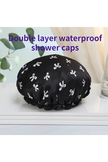 Choice3 1pcs 1pc Double Layer Shower Caps, Printed Bonnet, Waterproof Bath Caps Reusable Shower Caps Hair Ha