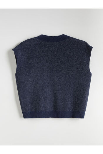 LC Waikiki Navy Blue V-Neck Oversize Women's Knitwear Sweater