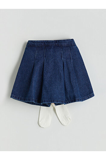 LC Waikiki Girl's Jeans Shorts with Elastic Waist Skirt and Pantyhose