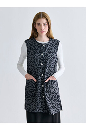 LC Waikiki Black Crew Neck Patterned Women's Vest
