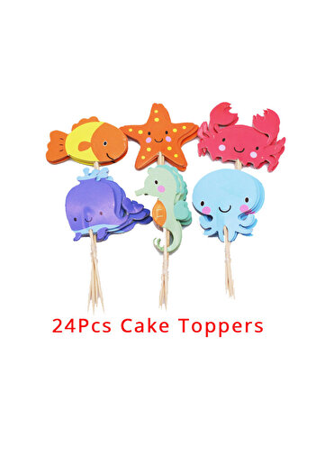 Choice 24pcs cake toppers 24pcs Ocean Animal Cupcake Toppers Under the Sea Birthday Party Cake Decorations