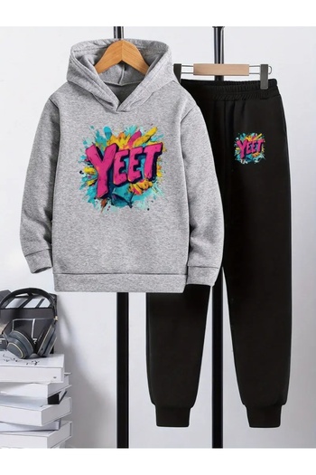 YUNAYT Children's Printed Hooded Sweatshirt and Sweatpants Set 3 Thread Raster for Autumn/Winter