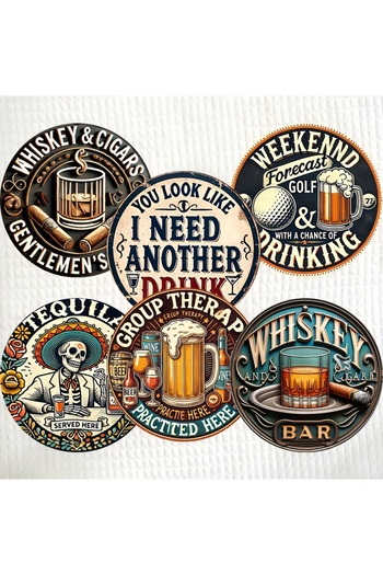 Choice MULTI 6pcs retro beer theme coaster suit-wooden, non-slip beverage pad, suitable for home and office