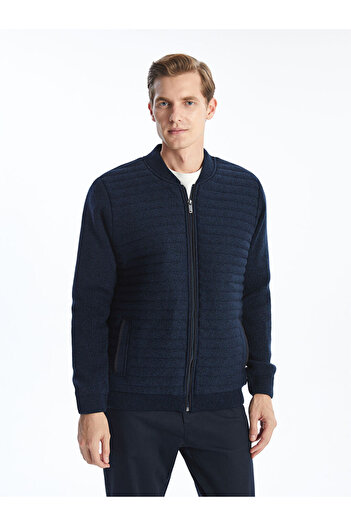 LC Waikiki Navy Blue Standard Fit College Collar Men's Knitwear Cardigan