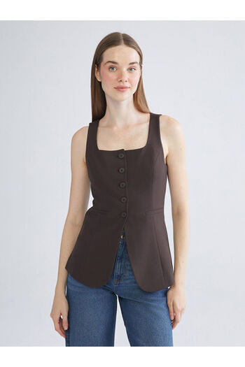 LC Waikiki Brown Square Collar Women's Classic Vest