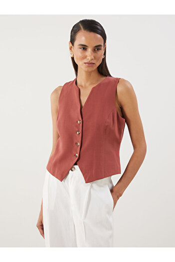 LC Waikiki Red Collar Linen Blend Women's Classic Vest