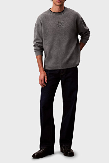 Calvin Klein Kabartmalı Logolu Regular Fit Sıfır Yaka Kazak LV04RD300GP7E Erkek KAZAK LV04RD300G P7E