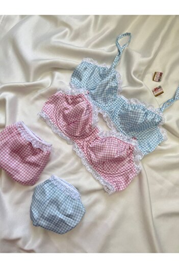 İNKO İÇ GİYİM Satin Patterned Underwire Unlined Bra Set (Bra Tanga)