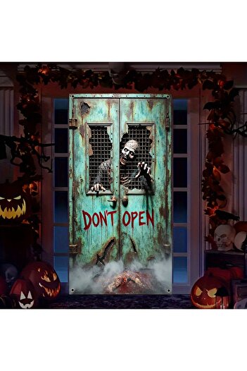 Choice 90X180cm MULTI 2D door banner, 1 piece, 2D/ flat horror skeleton zombie "Do not Open the Door" hangi